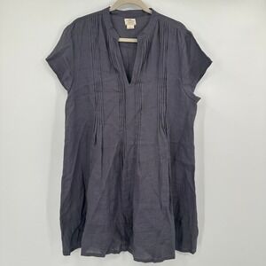 Vikolino Women's Gray Linen Tunic Dress Pleated V Neck Short Sleeve Plus Size L